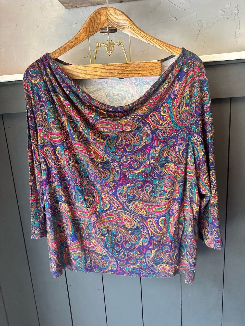 Talbots Paisley Long Sleeve Tunic Purple Multicolor 2X